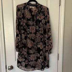 LOFT Black and Pink Patterned Dress